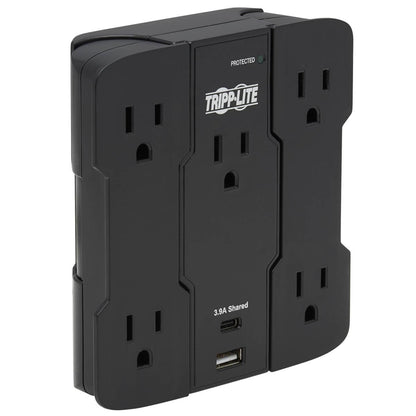 Tripp Lite Safe-It 5-Outlet Surge Protector - Usb-A/Usb-C Ports, 5-15P Direct Plug-In, 1050 Joules, Antimicrobial Protection, Black