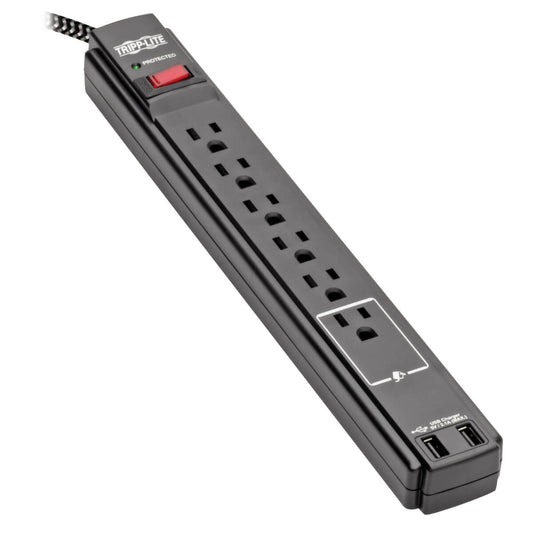 Tripp Lite Safe-It 6-Outlet Surge Protector - 2 Usb Ports, 10 Ft. Cord, 5-15P Plug, 990 Joules, Antimicrobial Protection, Black