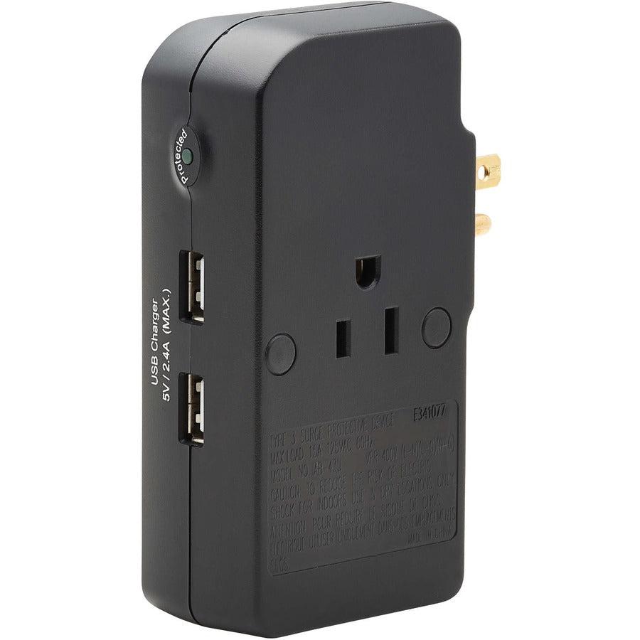 Tripp Lite Safe-It 3-Outlet Surge Protector - 2 Usb Ports, 5-15P Direct Plug-In, 1050 Joules, Antimicrobial Protection, Black