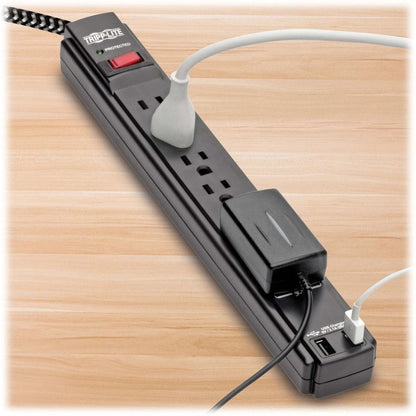 Tripp Lite Safe-It 6-Outlet Surge Protector - 2 Usb Ports, 10 Ft. Cord, 5-15P Plug, 990 Joules, Antimicrobial Protection, Black