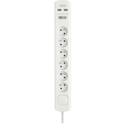Tripp Lite Tlp6F18Usb 6-Outlet Surge Protector With Usb Charging - French Type E Outlets, 220-250V, 16A, 1.8 M Cord, Type E Plug, White