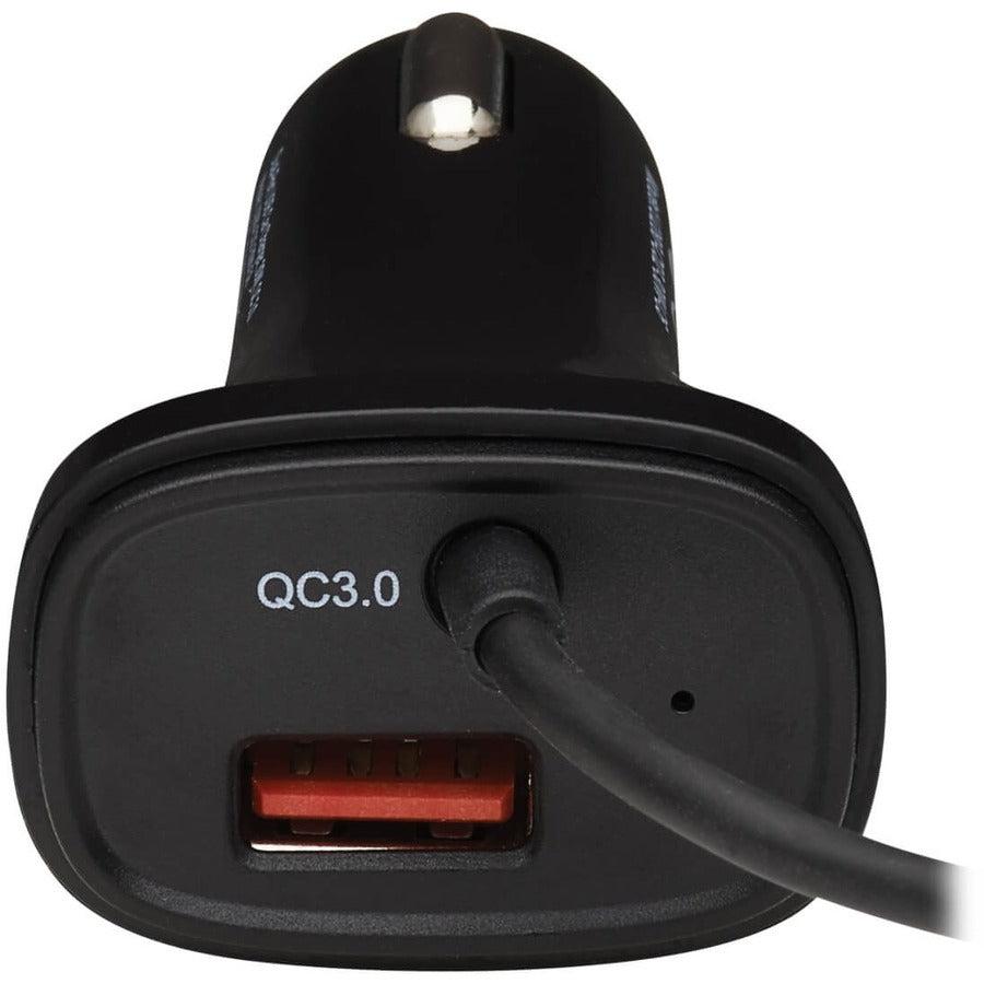 Tripp Lite U280-C02-30W-C6 Dual-Port Usb Car Charger With 30W Charging - Usb-C (18W) Qc 3.0, Usb-A (12W), Coiled 6 Ft. (1.83 M) Usb-C Cable, Black