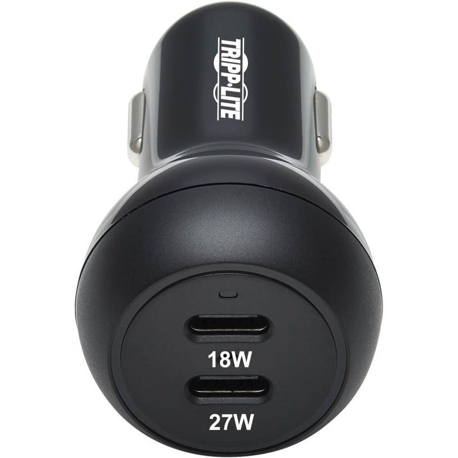 Tripp Lite U280-C02-45W-2B Dual-Port Usb-C Car Charger With 45W Pd Charging - Usb-C (27W), Usb-C (18W), Black