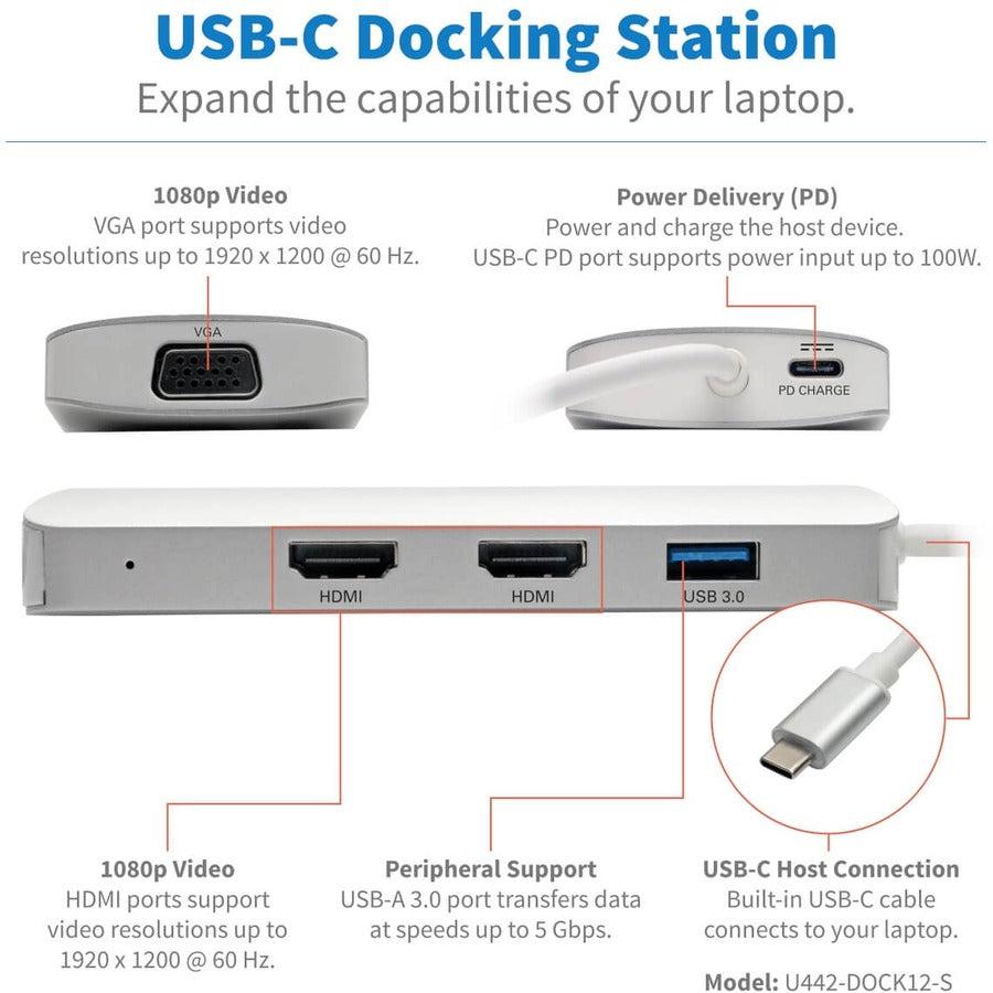 Tripp Lite U442-Dock12-S Usb-C Dock, Triple Display - Hdmi, Vga, Usb 3.2 Gen 1, Usb-A Hub, 100W Pd Charging