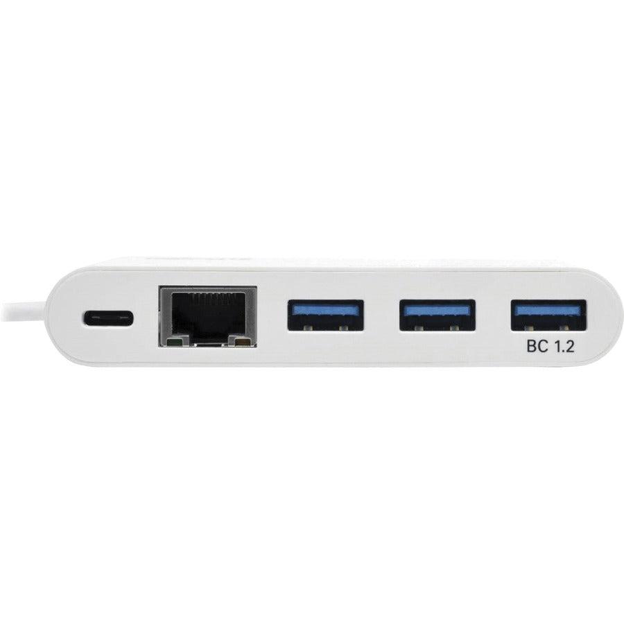Tripp Lite U460-003-3Ag-C 3-Port Usb-C Hub With Lan Port And Power Delivery, Usb-C To 3X Usb-A Ports And Gbe, Usb 3.0, White