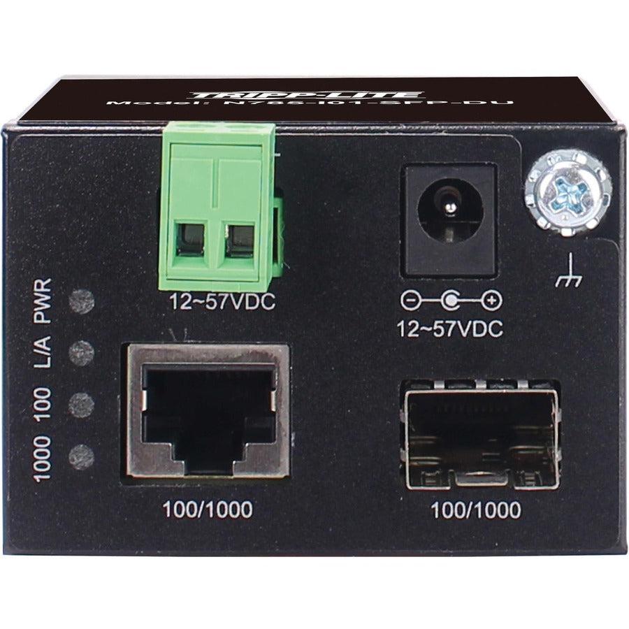 Tripp Lite Unmanaged Industrial Gigabit Fiber To Ethernet Media Converter, 10/100/1000 Mbps, Rj45/Sfp, -40° To 75°C, Dc Power