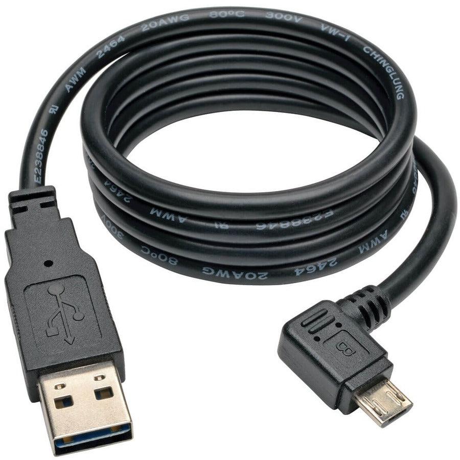 Tripp Lite Ur05C-003-Rb Dedicated Reversible Usb Charging Cable (Reversible A To Right-Angle 5-Pin Micro B) Black, 3 Ft. (0.91 M)