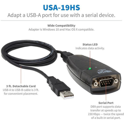 Tripp Lite Usa-19Hs Keyspan Usb To Serial Adapter - Usb-A Male To Db9 Rs232 Male, 3 Ft. (0.91 M), Taa