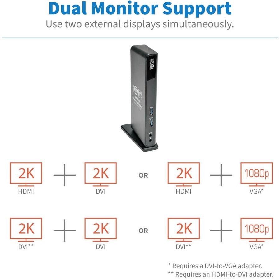 Tripp Lite Usb 3.0 Laptop Dual Head Docking Station - Hdmi And Dvi Video, Audio, Usb Hub Ports And Ethernet