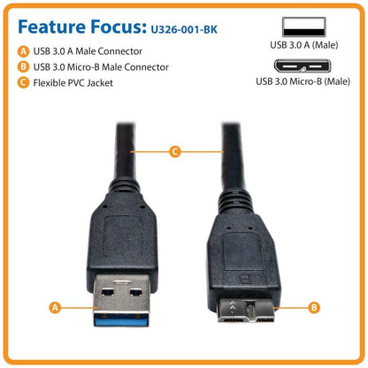 Tripp Lite Usb 3.0 Superspeed Device Cable (A To Micro-B M/M) Black, 0.31 M