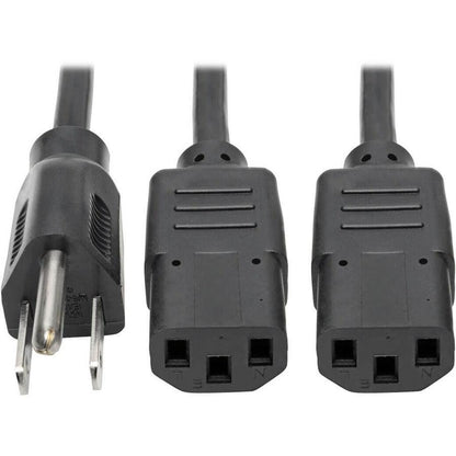 Tripp Lite Y Splitter Power Cable, Nema 5-15P To 2X C13 - 10A, 125V, 18 Awg, 1.5 Ft., Black