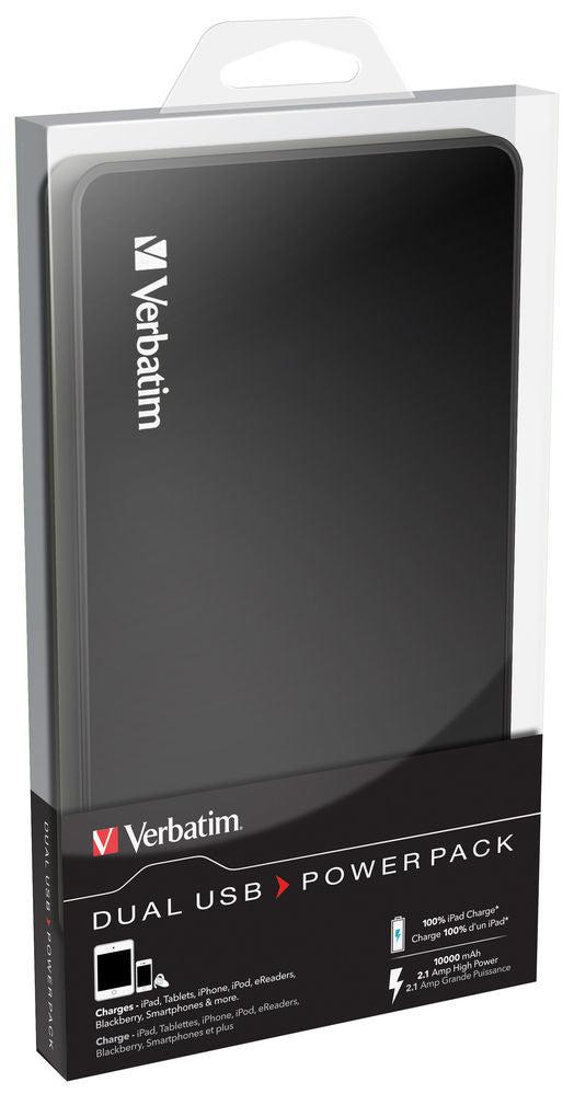 Verbatim Portable Power Pack 10000 Mah Power Bank Lithium Polymer (Lipo) Black