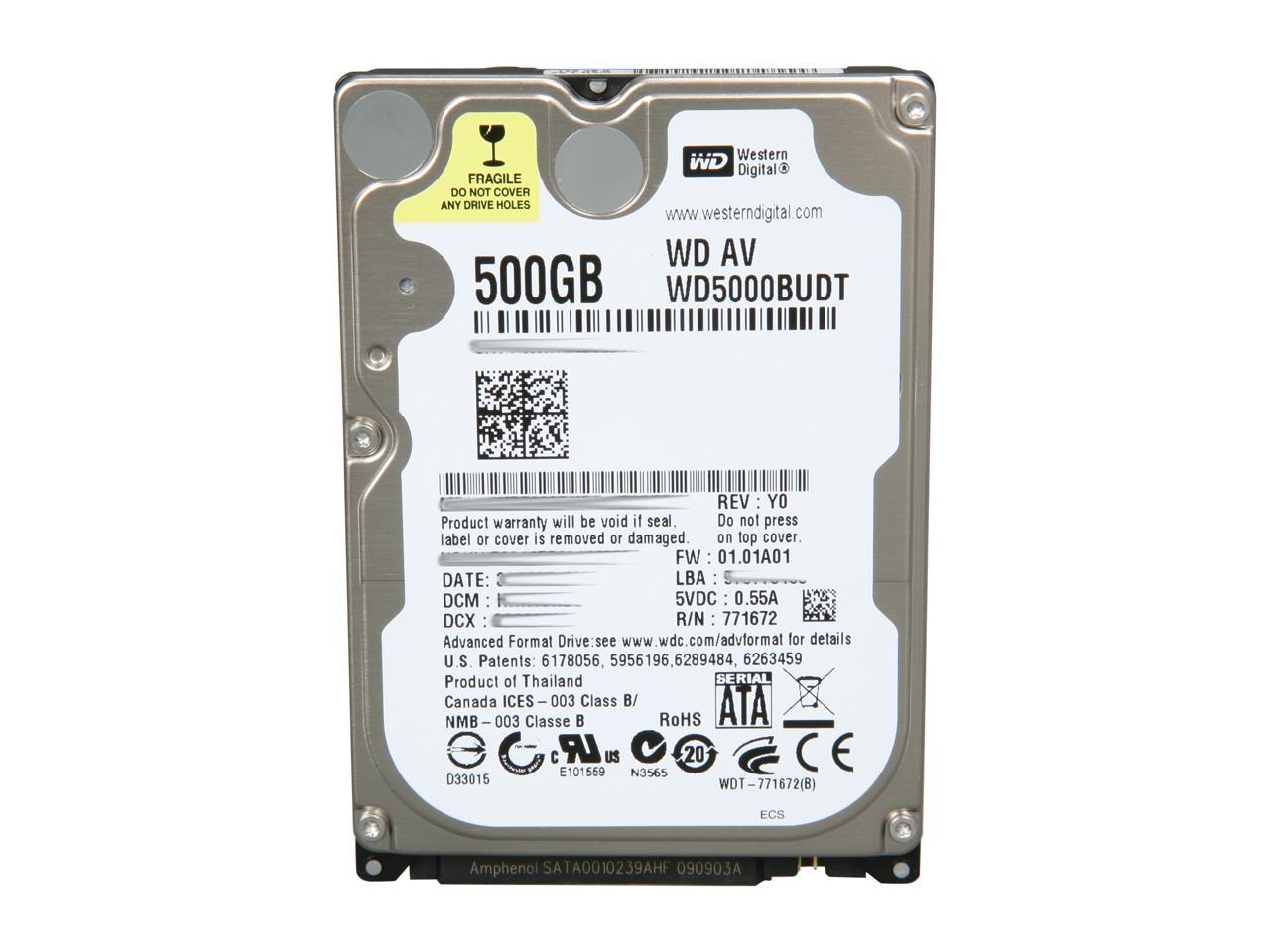 Western Digital Wd Av-25 Wd5000Budt 500Gb 5400 Rpm 32Mb Cache Sata 3.0Gb/S 2.5" Internal Av Hard Drive