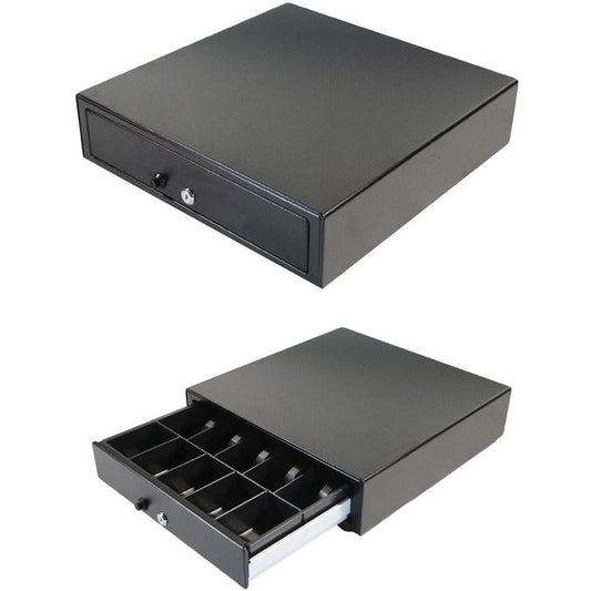 Apg Manual 16.2" Point Of Sale Cash Drawer | Vasario Series Vp101-Bl1616 | Push-Button Operation | Plastic Till With 5 Bill/ 5 Coin Compartments | Black